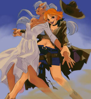 ONE PIECE, cowboy/sand pirate nami &amp; princess vivi nge redraw